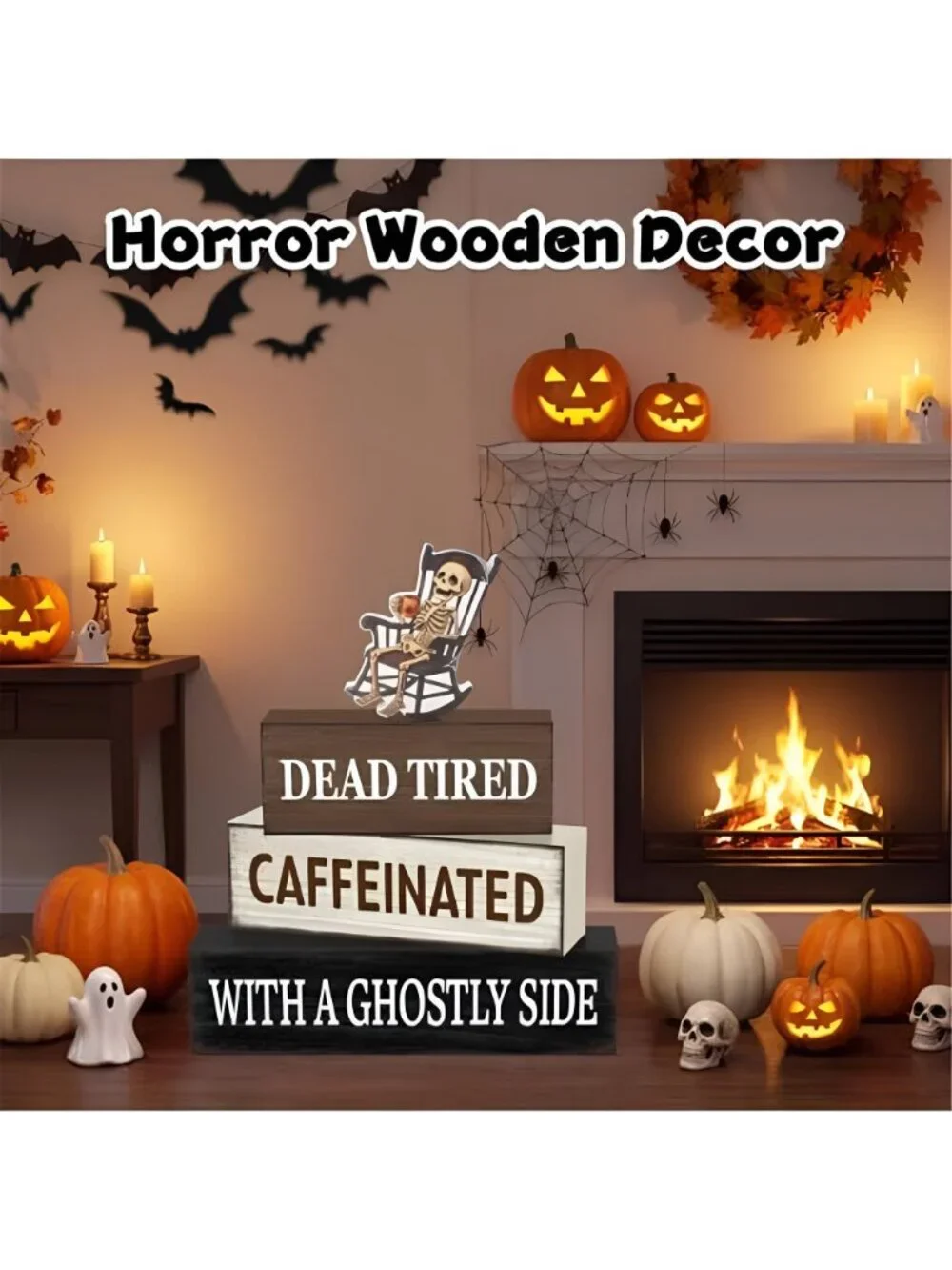 4 Pcs Halloween Wooden Table Decor, Funny Halloween Home Decorations